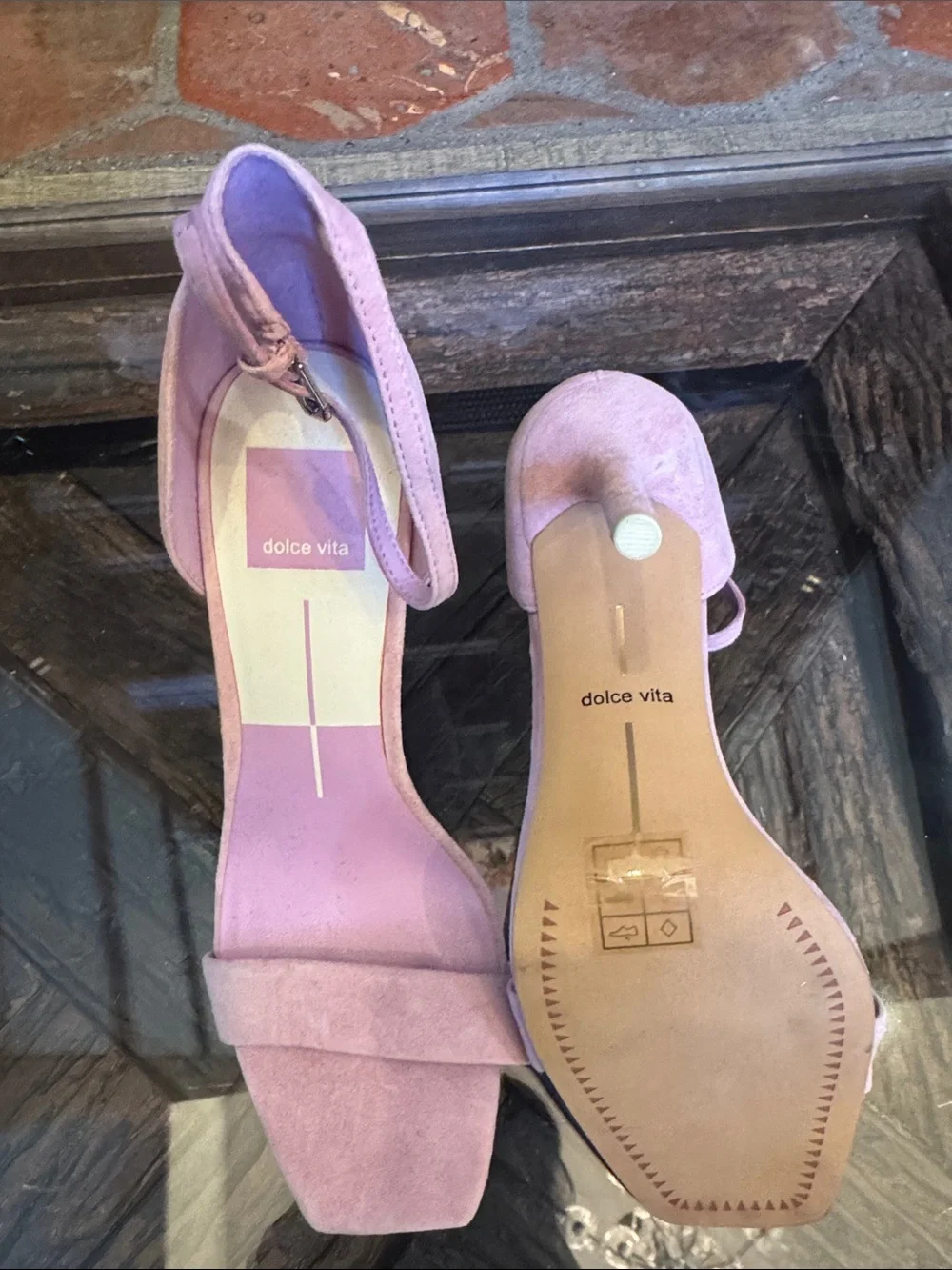 Dolce Vita Lilac Suede Square-Toe Ankle-Strap Heels